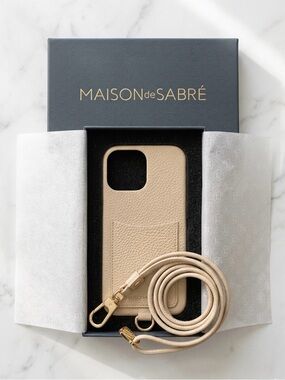 MAISON de SABRÉ Leather Beige Wallet and Sling Phone Case iPhone 13 Pro Max